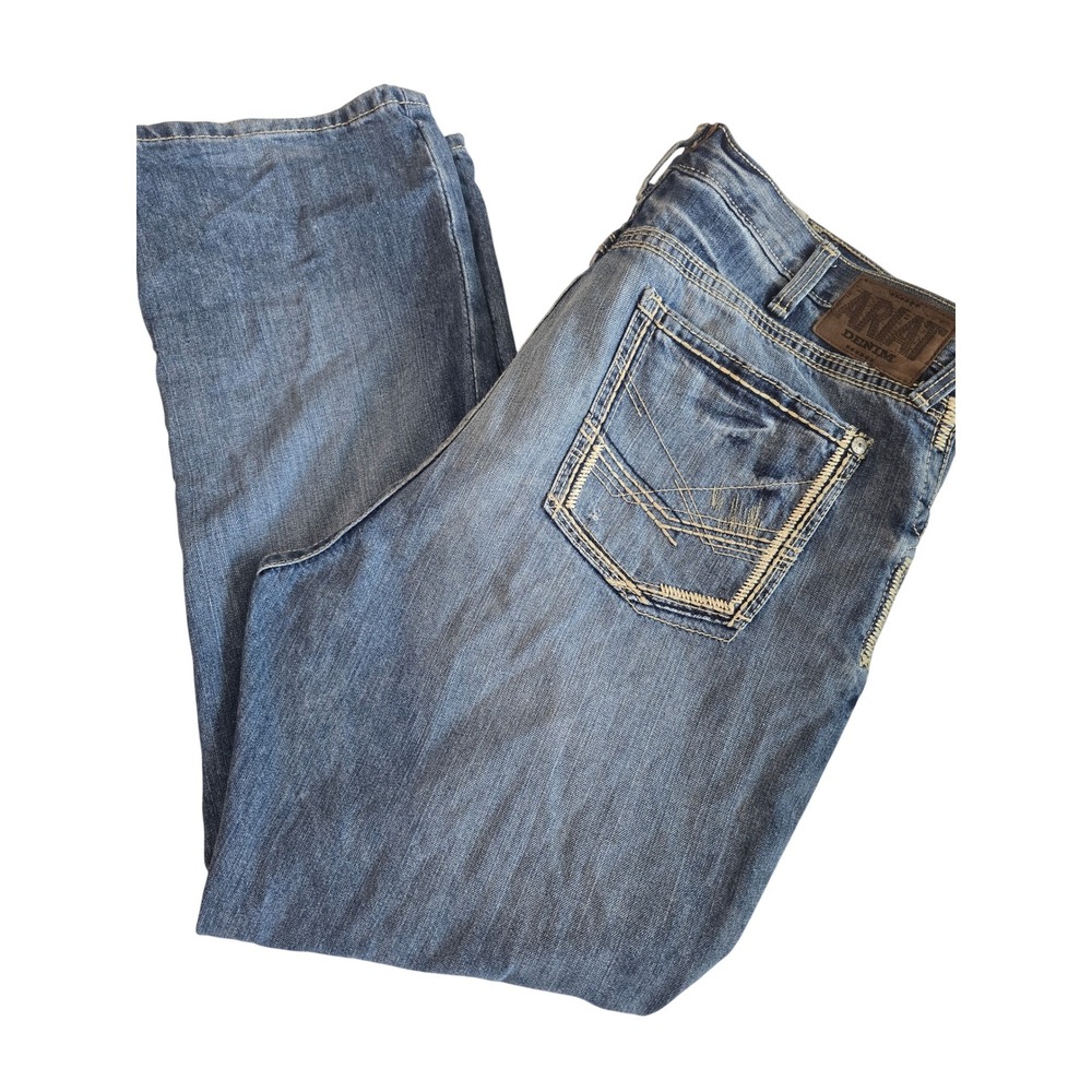 Ariat M5 Slim Straight Leg Jeans Mens 44x32 Medium Wash Thick Stitch Work Denim